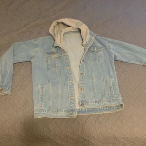 Denim jacket with removable hood